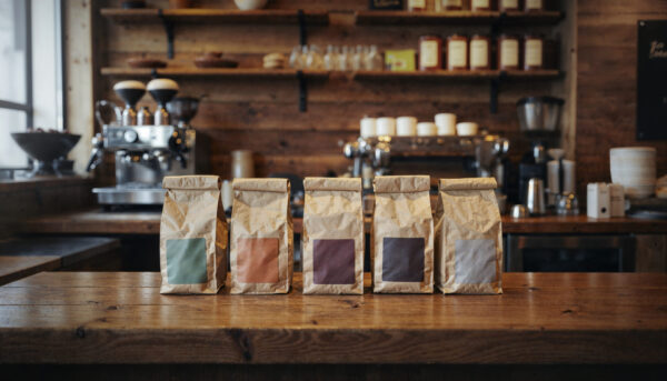 coffee bags indoors branding concept - Branding con Alma: Cómo Crear una Marca que Impacte (Guía Completa)