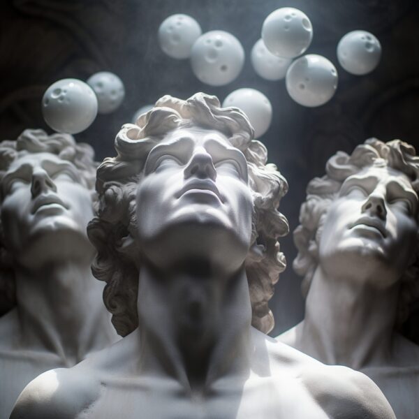 greek busts surrounded by balls - Marketing Eterno: De los Papyros a los Algoritmos con David Ogilvy